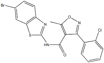 N-(6-bromo-1,3-benzothiazol-2-yl)-3-(2-chlorophenyl)-5-methyl-4-isoxazolecarboxamide 구조식 이미지