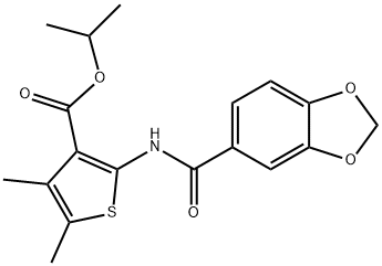 isopropyl 2-[(1,3-benzodioxol-5-ylcarbonyl)amino]-4,5-dimethyl-3-thiophenecarboxylate Structure