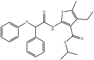 isopropyl 4-ethyl-5-methyl-2-{[phenyl(phenylsulfanyl)acetyl]amino}-3-thiophenecarboxylate 구조식 이미지