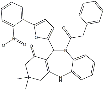 11-(5-{2-nitrophenyl}-2-furyl)-3,3-dimethyl-10-(phenylacetyl)-2,3,4,5,10,11-hexahydro-1H-dibenzo[b,e][1,4]diazepin-1-one 구조식 이미지