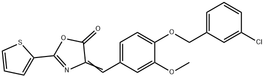4-{4-[(3-chlorobenzyl)oxy]-3-methoxybenzylidene}-2-(2-thienyl)-1,3-oxazol-5(4H)-one Structure