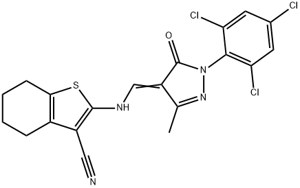 2-({[3-methyl-5-oxo-1-(2,4,6-trichlorophenyl)-1,5-dihydro-4H-pyrazol-4-ylidene]methyl}amino)-4,5,6,7-tetrahydro-1-benzothiophene-3-carbonitrile Structure