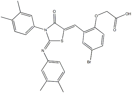 [4-bromo-2-({3-(3,4-dimethylphenyl)-2-[(3,4-dimethylphenyl)imino]-4-oxo-1,3-thiazolidin-5-ylidene}methyl)phenoxy]acetic acid Structure