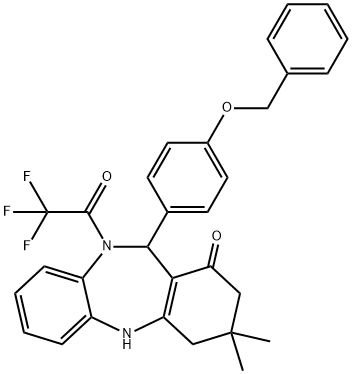 11-[4-(benzyloxy)phenyl]-3,3-dimethyl-10-(trifluoroacetyl)-2,3,4,5,10,11-hexahydro-1H-dibenzo[b,e][1,4]diazepin-1-one Structure