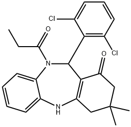 11-(2,6-dichlorophenyl)-3,3-dimethyl-10-propionyl-2,3,4,5,10,11-hexahydro-1H-dibenzo[b,e][1,4]diazepin-1-one 구조식 이미지