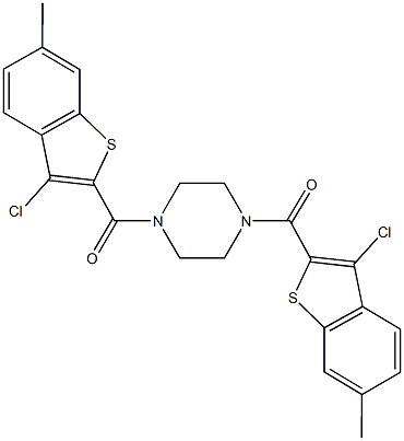 1,4-bis[(3-chloro-6-methyl-1-benzothien-2-yl)carbonyl]piperazine Structure