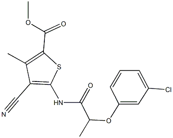 methyl 5-{[2-(3-chlorophenoxy)propanoyl]amino}-4-cyano-3-methyl-2-thiophenecarboxylate 구조식 이미지