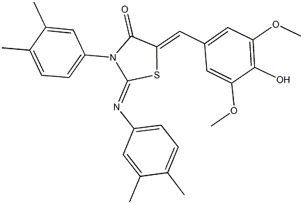 3-(3,4-dimethylphenyl)-2-[(3,4-dimethylphenyl)imino]-5-(4-hydroxy-3,5-dimethoxybenzylidene)-1,3-thiazolidin-4-one Structure