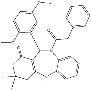 11-(2,5-dimethoxyphenyl)-3,3-dimethyl-10-(phenylacetyl)-2,3,4,5,10,11-hexahydro-1H-dibenzo[b,e][1,4]diazepin-1-one 구조식 이미지
