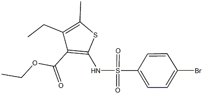 ethyl 2-{[(4-bromophenyl)sulfonyl]amino}-4-ethyl-5-methyl-3-thiophenecarboxylate 구조식 이미지