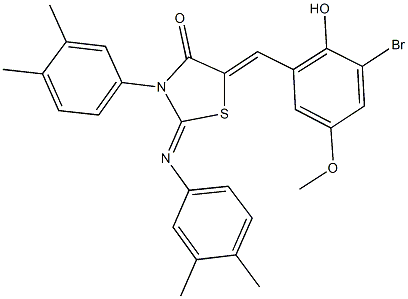 5-(3-bromo-2-hydroxy-5-methoxybenzylidene)-3-(3,4-dimethylphenyl)-2-[(3,4-dimethylphenyl)imino]-1,3-thiazolidin-4-one 구조식 이미지