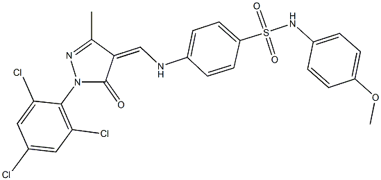 N-(4-methoxyphenyl)-4-({[3-methyl-5-oxo-1-(2,4,6-trichlorophenyl)-1,5-dihydro-4H-pyrazol-4-ylidene]methyl}amino)benzenesulfonamide 구조식 이미지