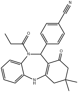 4-(3,3-dimethyl-1-oxo-10-propionyl-2,3,4,5,10,11-hexahydro-1H-dibenzo[b,e][1,4]diazepin-11-yl)benzonitrile Structure