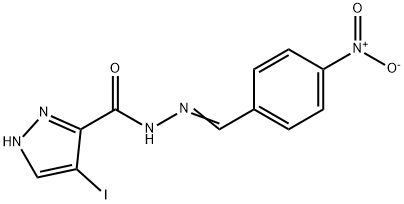 N'-{4-nitrobenzylidene}-4-iodo-1H-pyrazole-5-carbohydrazide 구조식 이미지