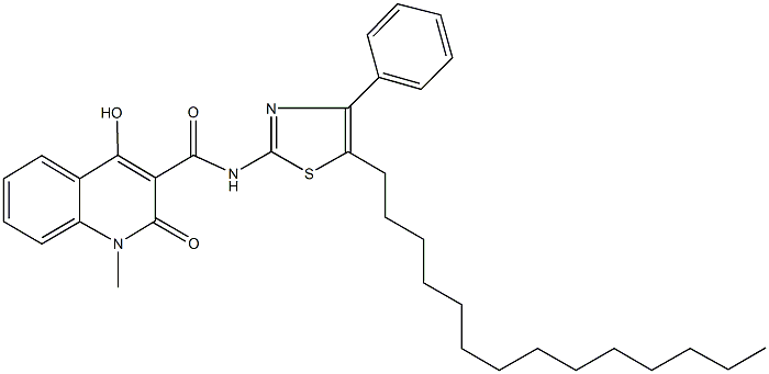 4-hydroxy-1-methyl-2-oxo-N-(4-phenyl-5-tetradecyl-1,3-thiazol-2-yl)-1,2-dihydro-3-quinolinecarboxamide 구조식 이미지