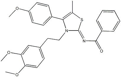 N-(3-[2-(3,4-dimethoxyphenyl)ethyl]-4-(4-methoxyphenyl)-5-methyl-1,3-thiazol-2(3H)-ylidene)benzamide 구조식 이미지