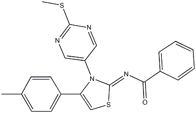 N-(4-(4-methylphenyl)-3-[2-(methylsulfanyl)-5-pyrimidinyl]-1,3-thiazol-2(3H)-ylidene)benzamide 구조식 이미지