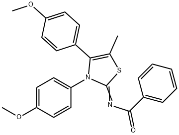 N-(3,4-bis(4-methoxyphenyl)-5-methyl-1,3-thiazol-2(3H)-ylidene)benzamide 구조식 이미지