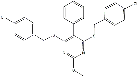 4,6-bis[(4-chlorobenzyl)sulfanyl]-2-(methylsulfanyl)-5-phenylpyrimidine Structure