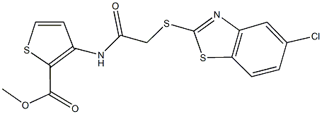 methyl 3-({[(5-chloro-1,3-benzothiazol-2-yl)sulfanyl]acetyl}amino)-2-thiophenecarboxylate 구조식 이미지