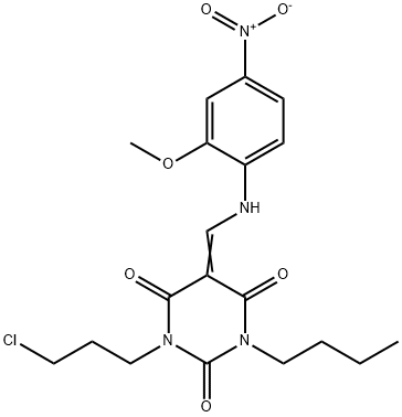 1-butyl-3-(3-chloropropyl)-5-({4-nitro-2-methoxyanilino}methylene)-2,4,6(1H,3H,5H)-pyrimidinetrione Structure