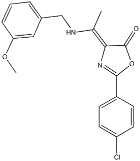 2-(4-chlorophenyl)-4-{1-[(3-methoxybenzyl)amino]ethylidene}-1,3-oxazol-5(4H)-one 구조식 이미지