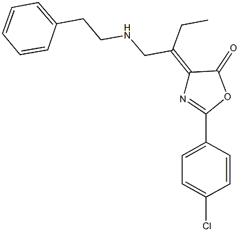 2-(4-chlorophenyl)-4-(1-{[(2-phenylethyl)amino]methyl}propylidene)-1,3-oxazol-5(4H)-one 구조식 이미지