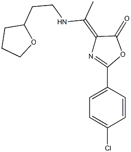 2-(4-chlorophenyl)-4-{1-[(2-tetrahydro-2-furanylethyl)amino]ethylidene}-1,3-oxazol-5(4H)-one 구조식 이미지