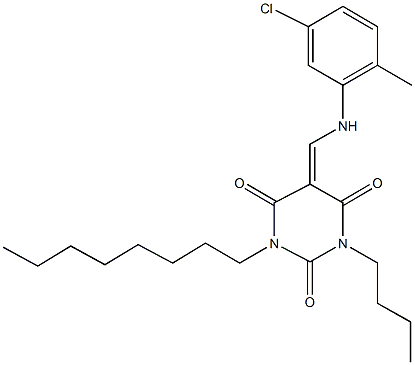 1-butyl-5-[(5-chloro-2-methylanilino)methylene]-3-octyl-2,4,6(1H,3H,5H)-pyrimidinetrione 구조식 이미지