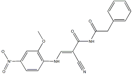 2-cyano-3-{4-nitro-2-methoxyanilino}-N-(phenylacetyl)acrylamide 구조식 이미지