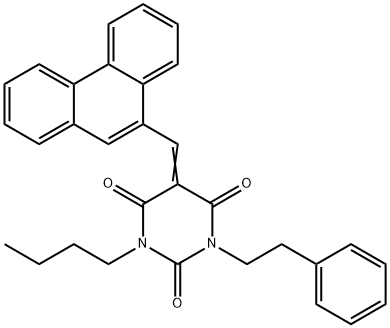 1-butyl-5-(9-phenanthrylmethylene)-3-(2-phenylethyl)-2,4,6(1H,3H,5H)-pyrimidinetrione Structure