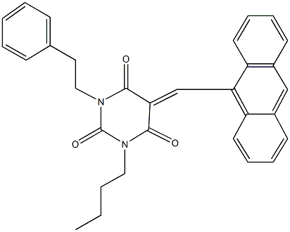 5-(9-anthrylmethylene)-1-butyl-3-(2-phenylethyl)-2,4,6(1H,3H,5H)-pyrimidinetrione 구조식 이미지