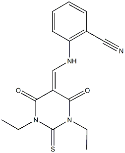 2-{[(1,3-diethyl-4,6-dioxo-2-thioxotetrahydro-5(2H)-pyrimidinylidene)methyl]amino}benzonitrile 구조식 이미지