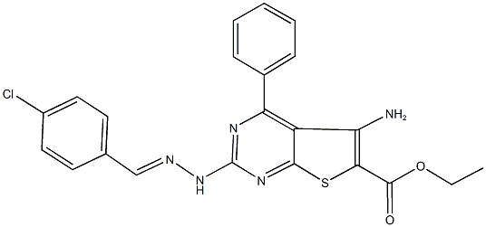 ethyl 5-amino-2-[2-(4-chlorobenzylidene)hydrazino]-4-phenylthieno[2,3-d]pyrimidine-6-carboxylate 구조식 이미지