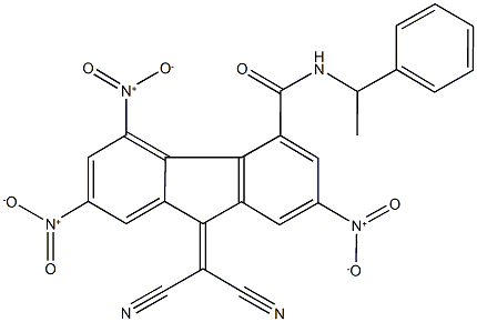 9-(dicyanomethylene)-2,5,7-trisnitro-N-(1-phenylethyl)-9H-fluorene-4-carboxamide 구조식 이미지