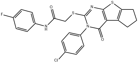 2-{[3-(4-chlorophenyl)-4-oxo-3,5,6,7-tetrahydro-4H-cyclopenta[4,5]thieno[2,3-d]pyrimidin-2-yl]sulfanyl}-N-(4-fluorophenyl)acetamide Structure