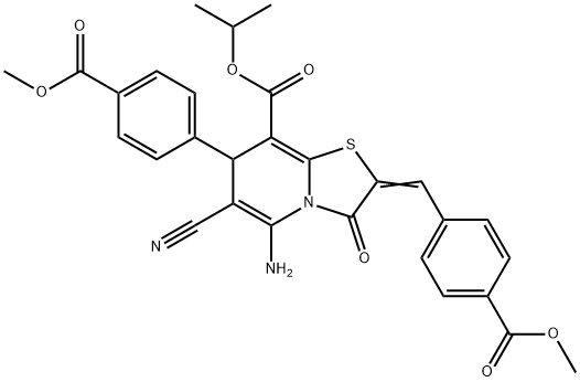 isopropyl 5-amino-6-cyano-2-[4-(methoxycarbonyl)benzylidene]-7-[4-(methoxycarbonyl)phenyl]-3-oxo-2,3-dihydro-7H-[1,3]thiazolo[3,2-a]pyridine-8-carboxylate 구조식 이미지