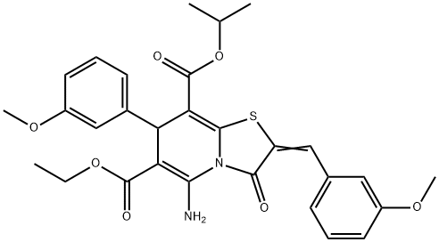 6-ethyl 8-isopropyl 5-amino-2-(3-methoxybenzylidene)-7-(3-methoxyphenyl)-3-oxo-2,3-dihydro-7H-[1,3]thiazolo[3,2-a]pyridine-6,8-dicarboxylate 구조식 이미지