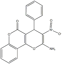 2-amino-3-nitro-4-phenyl-4H,5H-pyrano[3,2-c]chromen-5-one Structure