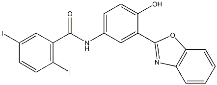 N-[3-(1,3-benzoxazol-2-yl)-4-hydroxyphenyl]-2,5-diiodobenzamide Structure