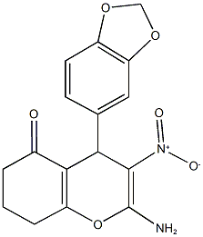 2-amino-4-(1,3-benzodioxol-5-yl)-3-nitro-4,6,7,8-tetrahydro-5H-chromen-5-one 구조식 이미지
