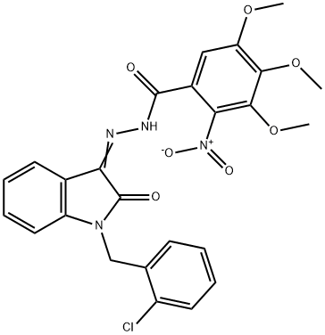 N'-[1-(2-chlorobenzyl)-2-oxo-1,2-dihydro-3H-indol-3-ylidene]-2-nitro-3,4,5-trimethoxybenzohydrazide 구조식 이미지