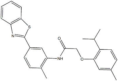 N-[5-(1,3-benzothiazol-2-yl)-2-methylphenyl]-2-(2-isopropyl-5-methylphenoxy)acetamide 구조식 이미지
