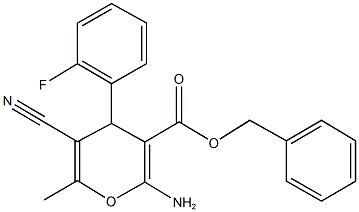 benzyl 2-amino-5-cyano-4-(2-fluorophenyl)-6-methyl-4H-pyran-3-carboxylate 구조식 이미지