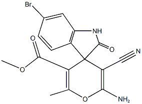 6-amino-6'-bromo-5-cyano-1',3'-dihydro-3-methoxycarbonyl-2-methyl-2'-oxospiro[4H-pyran-4,3'-(2'H)-indole] 구조식 이미지