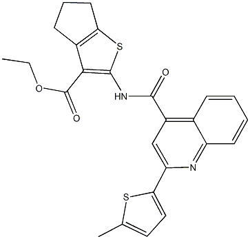 ethyl 2-({[2-(5-methyl-2-thienyl)-4-quinolinyl]carbonyl}amino)-5,6-dihydro-4H-cyclopenta[b]thiophene-3-carboxylate 구조식 이미지