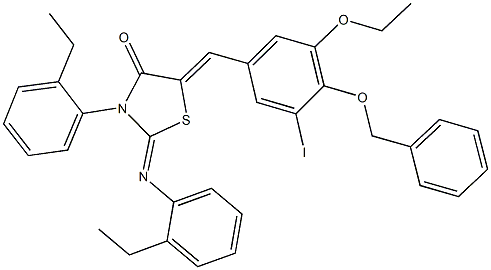 5-[4-(benzyloxy)-3-ethoxy-5-iodobenzylidene]-3-(2-ethylphenyl)-2-[(2-ethylphenyl)imino]-1,3-thiazolidin-4-one Structure