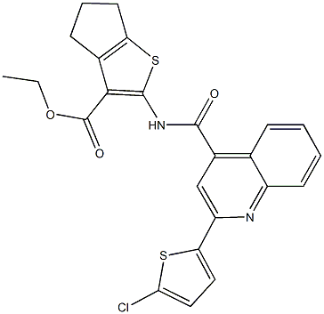 ethyl 2-({[2-(5-chloro-2-thienyl)-4-quinolinyl]carbonyl}amino)-5,6-dihydro-4H-cyclopenta[b]thiophene-3-carboxylate 구조식 이미지