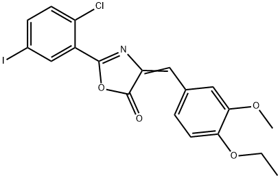 2-(2-chloro-5-iodophenyl)-4-(4-ethoxy-3-methoxybenzylidene)-1,3-oxazol-5(4H)-one 구조식 이미지