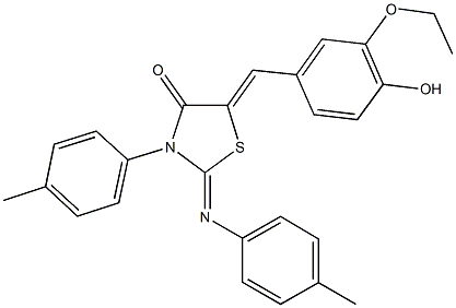 5-(3-ethoxy-4-hydroxybenzylidene)-3-(4-methylphenyl)-2-[(4-methylphenyl)imino]-1,3-thiazolidin-4-one 구조식 이미지